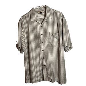 Tommy Bahama 100% Silk Camp Shirt Lg Cream Green Beach Resort Casual Friday